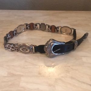 Black leather/leopard/silver concho belt